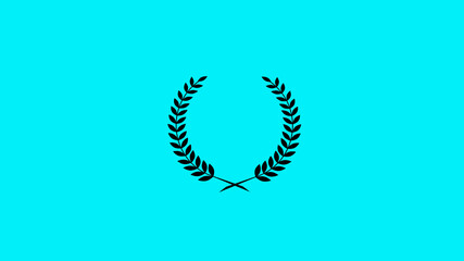 New black color wreath icon on cyan background, Wheat icon, Black wheat