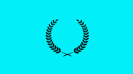 New black color wreath icon on cyan background, Wheat icon, Black wheat