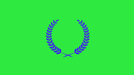 wheat and oak wreaths depicting an award, achievement, heraldry, nobility on green background, Blue color wheat icon on green background