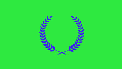 wheat and oak wreaths depicting an award, achievement, heraldry, nobility on green background, Blue color wheat icon on green background