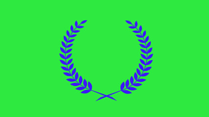 wheat and oak wreaths depicting an award, achievement, heraldry, nobility on green background, Blue color wheat icon on green background