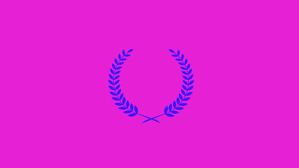 Blue color wreath logo icon on pink background wheat and oak wreaths depicting an award, achievement, heraldry, nobility on pink background