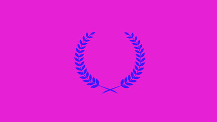 Blue color wreath logo icon on pink background wheat and oak wreaths depicting an award, achievement, heraldry, nobility on pink background