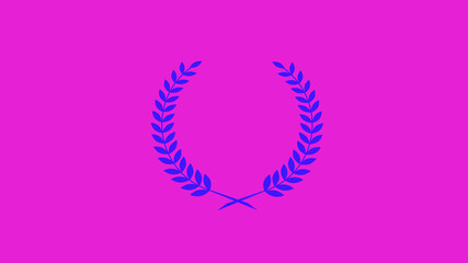 Blue color wreath logo icon on pink background wheat and oak wreaths depicting an award, achievement, heraldry, nobility on pink background
