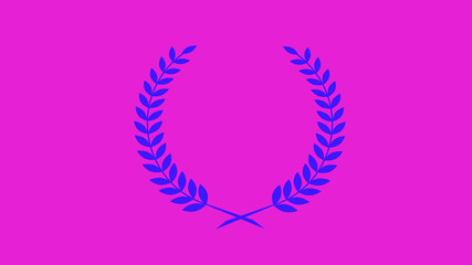 Blue color wreath logo icon on pink background wheat and oak wreaths depicting an award, achievement, heraldry, nobility on pink background