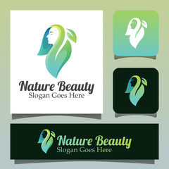 nature beauty with leaf logo, woman hair salon, woman leaf logo design