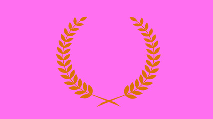 Brown color wreath icon on pink background, Beautiful wheat logo icon on pink background