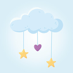 baby shower, cloud with hanging heart and stars decoration
