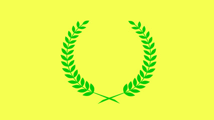 Green color wreath icon on yellow background, Amazing wheat icon