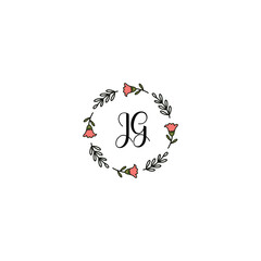 Fototapeta na wymiar Initial JG Handwriting, Wedding Monogram Logo Design, Modern Minimalistic and Floral templates for Invitation cards