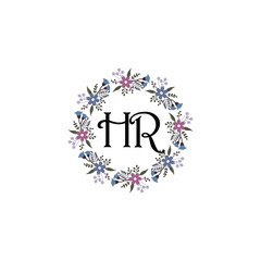 Initial HR Handwriting, Wedding Monogram Logo Design, Modern Minimalistic and Floral templates for Invitation cards	
