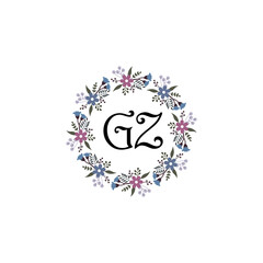 Initial GZ Handwriting, Wedding Monogram Logo Design, Modern Minimalistic and Floral templates for Invitation cards	