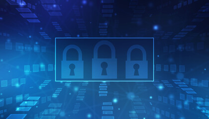 Closed Padlock on digital background, Technology security concept. Modern safety digital background. Lock Protection system, Cyber Security and information or network protection