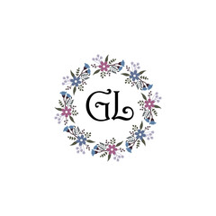 Initial GL Handwriting, Wedding Monogram Logo Design, Modern Minimalistic and Floral templates for Invitation cards	