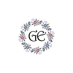 Initial GE Handwriting, Wedding Monogram Logo Design, Modern Minimalistic and Floral templates for Invitation cards	
