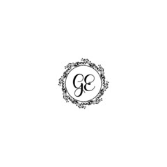 Initial GE Handwriting, Wedding Monogram Logo Design, Modern Minimalistic and Floral templates for Invitation cards	
