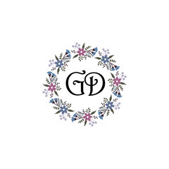 Initial GD Handwriting, Wedding Monogram Logo Design, Modern Minimalistic and Floral templates for Invitation cards	
