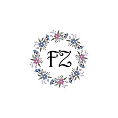 Initial FZ Handwriting, Wedding Monogram Logo Design, Modern Minimalistic and Floral templates for Invitation cards	
