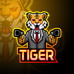 Tiger gun esport logo mascot design