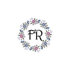 Initial FR Handwriting, Wedding Monogram Logo Design, Modern Minimalistic and Floral templates for Invitation cards	