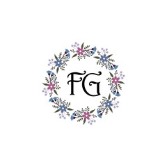 Initial FG Handwriting, Wedding Monogram Logo Design, Modern Minimalistic and Floral templates for Invitation cards	