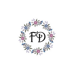 Initial FD Handwriting, Wedding Monogram Logo Design, Modern Minimalistic and Floral templates for Invitation cards	
