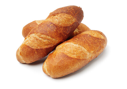 crusty mini baguettes on a white background