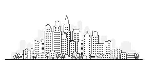 Obraz premium Outline of skyscraper building, city skyline, Vector illustration.