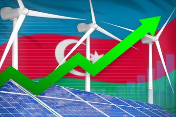 Azerbaijan solar and wind energy rising chart, arrow up - modern natural energy industrial illustration. 3D Illustration
