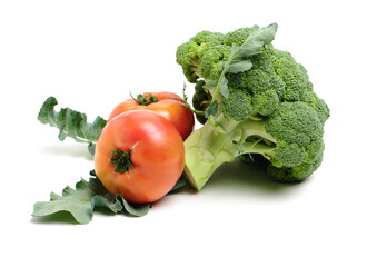 Broccoli and tomato  on white background 