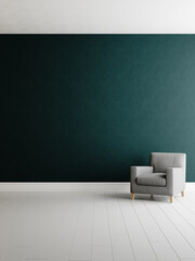 Empty green interior with armchair. 3d render