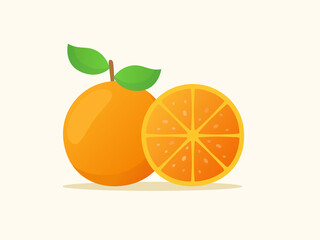 Orange fruit fresh slice vitamin nutrition fiber white isolated background with flat color style