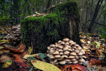 mushrooms in the autumn forest