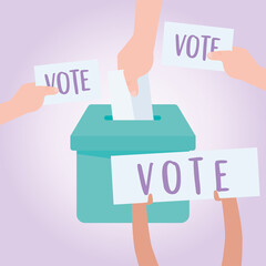 voting and election, hands with vote paper put in election box