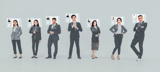 Facial recognition technology scan and detect people face for identification . Future concept interface showing digital biometric security system that analyze human face to verify personal data .