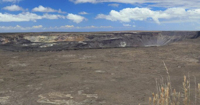 4k stationary locked off wide angle shot of Kīlauea, active shield volcano in the Hawaiian Islands that last erupted between 1983 and 2018, Kīlauea is the most active, Big Island,Hawaii,Usa 