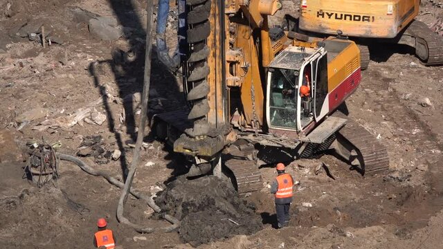 Close-up - Drilling Rig Drills Ground