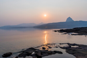 Obraz premium Pawana Lake during sunset/sunrise, Lonavla