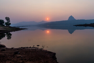 Pawana Lake during sunset/sunrise, Lonavla