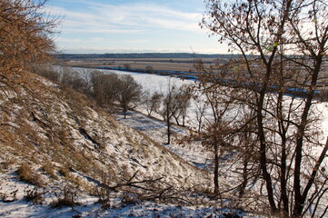 The old bed of the Oka river on a Sunny winter day. The Ryazan region. Russia.