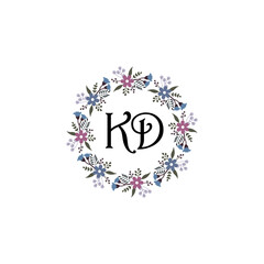 Initial KD Handwriting, Wedding Monogram Logo Design, Modern Minimalistic and Floral templates for Invitation cards