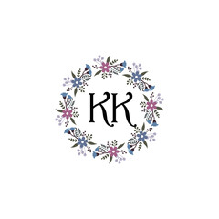 Initial KK Handwriting, Wedding Monogram Logo Design, Modern Minimalistic and Floral templates for Invitation cards