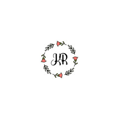Initial KR Handwriting, Wedding Monogram Logo Design, Modern Minimalistic and Floral templates for Invitation cards