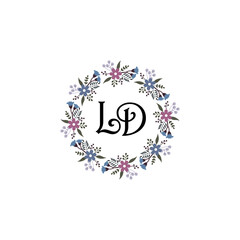 Initial LD Handwriting, Wedding Monogram Logo Design, Modern Minimalistic and Floral templates for Invitation cards