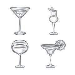 cocktails glass with lime celebration alcohol drink, thin line style icons
