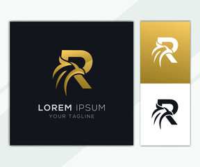 Letter R with luxury abstract eagle logo template 