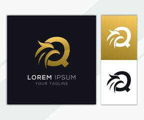Letter Q with luxury abstract eagle logo template 
