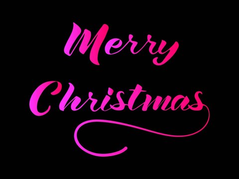 Lettering Merry Christmas. Pink Font Isolated On A Black Background. Vector Illustration.