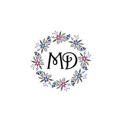 Initial MD Handwriting, Wedding Monogram Logo Design, Modern Minimalistic and Floral templates for Invitation cards	
