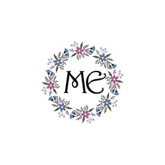 Initial ME Handwriting, Wedding Monogram Logo Design, Modern Minimalistic and Floral templates for Invitation cards	
